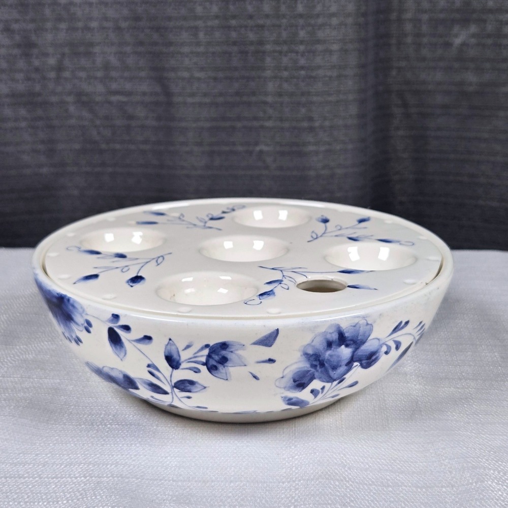 Lillian Vernon Japanese Hand Painted Blue & White Egg Bowl OR Bulb Planter